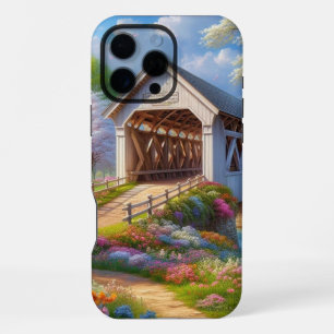 Farbige Feder/blumenüberdachte Brücke & Fluss iPhone 16 Pro Max Hülle