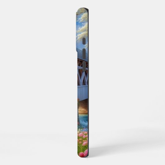 Farbige Feder/blumenüberdachte Brücke & Fluss iPhone Hülle (Linke Seite)