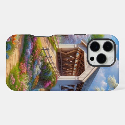 Farbige Feder/blumenüberdachte Brücke & Fluss iPhone Hülle (Rückseite (Horizontal))