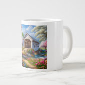 Farbige Feder/blumenüberdachte Brücke & Fluss Jumbo-Tasse (Vorderseite Rechts)