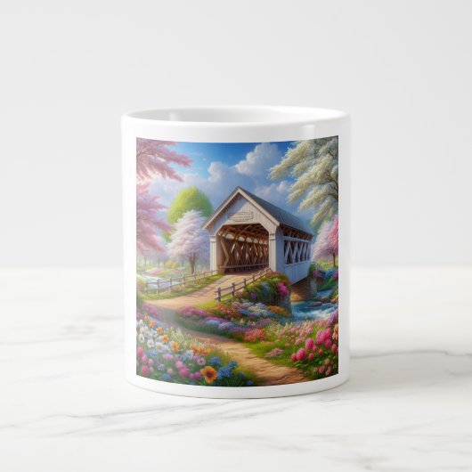 Farbige Feder/blumenüberdachte Brücke & Fluss Jumbo-Tasse (Vorderseite)