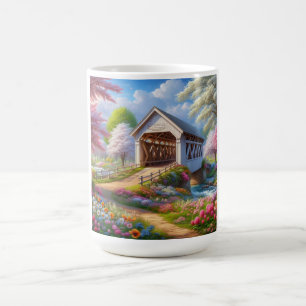 Farbige Feder/blumenüberdachte Brücke & Fluss Kaffeetasse