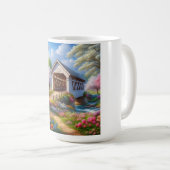 Farbige Feder/blumenüberdachte Brücke & Fluss Kaffeetasse (VorderseiteRechts)
