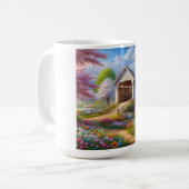 Farbige Feder/blumenüberdachte Brücke & Fluss Kaffeetasse (Vorderseite Links)