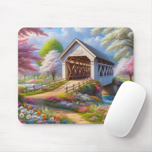 Farbige Feder/blumenüberdachte Brücke & Fluss Mousepad (Mit Mouse)
