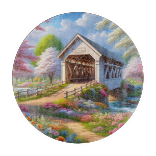 Farbige Feder/blumenüberdachte Brücke & Fluss Schneidebrett