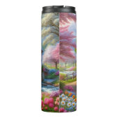 Farbige Feder/blumenüberdachte Brücke & Fluss Thermosbecher (Rückseite)