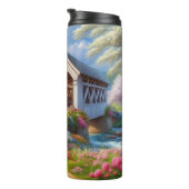 Farbige Feder/blumenüberdachte Brücke & Fluss Thermosbecher (Nach rechts gedreht)
