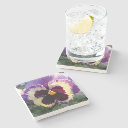 farbige Feder Pansy Steinuntersetzer (Seitenansicht)