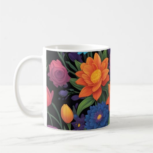Farbige Federblumen-Gestaltung Kaffeetasse (Links)