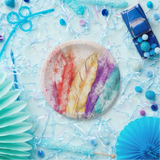 Farbige Federn Papierplatte Pappteller (Party)