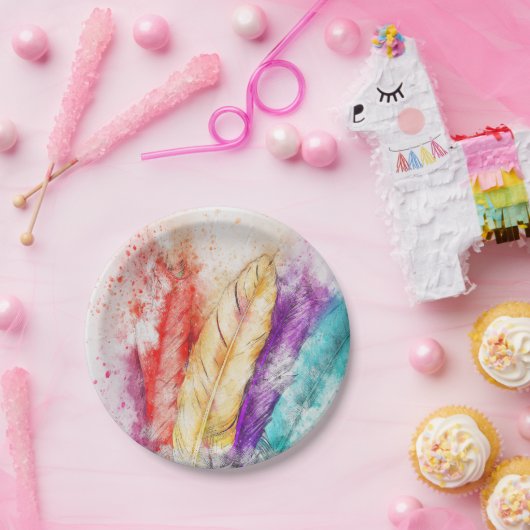 Farbige Federn Papierplatte Pappteller (Party)