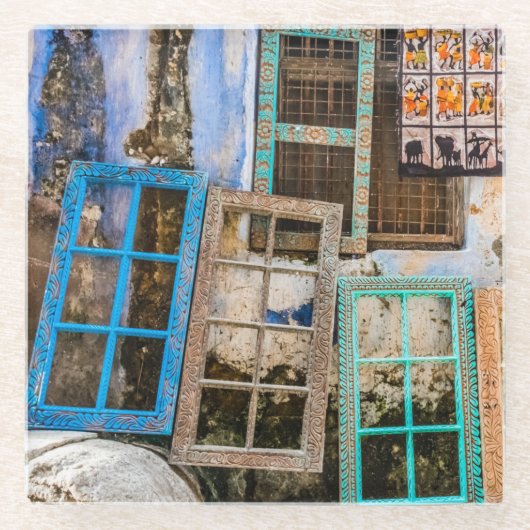 Farbige Fensterrahmen Glasuntersetzer (Vorderseite)