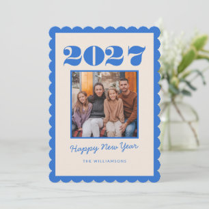 Farbige Feste Blaue Zwei-Foto-Neujahr 2026 Feiertagskarte