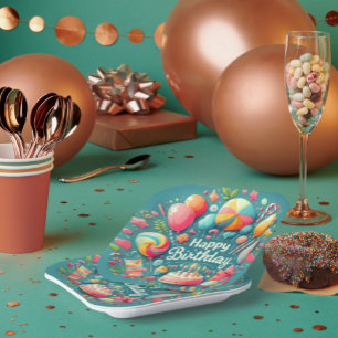 Farbige & Festliche Happy Birthday Feier Pappteller