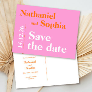 Farbige, fett rosa orangefarbene Typografie Save t Postkarte