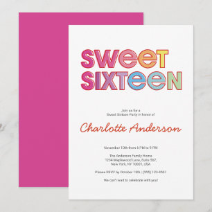 Farbige Fettart Sweet 16 Party Einladung
