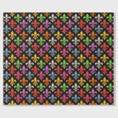 Farbige Fette Fleur-de-lis-Blumen Schwarz  Geschenkpapier (Flach)