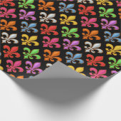 Farbige Fette Fleur-de-lis-Blumen Schwarz  Geschenkpapier (Ecke)