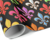 Farbige Fette Fleur-de-lis-Blumen Schwarz  Geschenkpapier (Rolleneckpunkt)