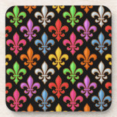 Farbige Fette Fleur-de-lis-Blumen Schwarz Getränkeuntersetzer (Vorderseite)
