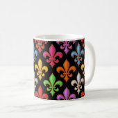 Farbige Fette Fleur-de-lis-Blumen Schwarz  Kaffeetasse (VorderseiteRechts)