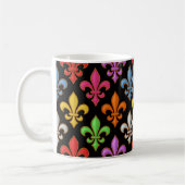 Farbige Fette Fleur-de-lis-Blumen Schwarz  Kaffeetasse (Links)