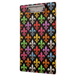 Farbige Fette Fleur-de-lis-Blumen Schwarz  Klemmbrett