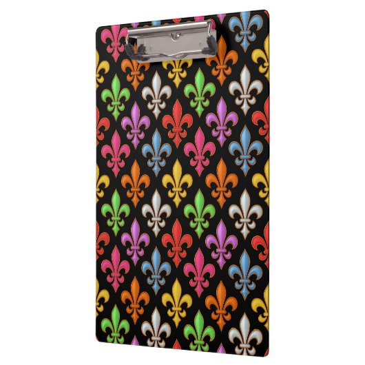 Farbige Fette Fleur-de-lis-Blumen Schwarz Klemmbrett (Links)