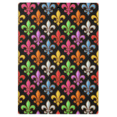 Farbige Fette Fleur-de-lis-Blumen Schwarz Klemmbrett (Rückseite)