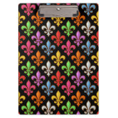 Farbige Fette Fleur-de-lis-Blumen Schwarz Klemmbrett (Vorderseite)
