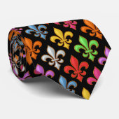 Farbige Fette Fleur-de-lis-Blumen Schwarz  Krawatte (Gerollt)