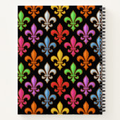 Farbige, fette Fleur-de-lis-Blumen Schwarz  Notizblock (Rückseite)