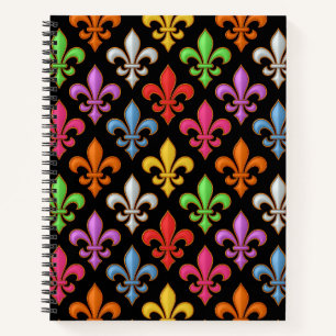 Farbige, fette Fleur-de-lis-Blumen Schwarz Notizblock