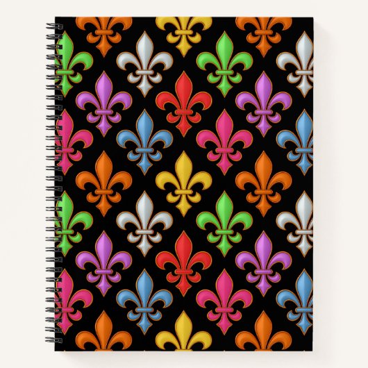 Farbige, fette Fleur-de-lis-Blumen Schwarz  Notizblock (Vorderseite)