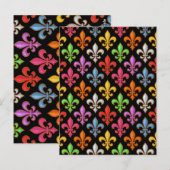 Farbige, fette Fleur-de-lis-Blumen Schwarz  Postkarte (Vorne/Hinten)