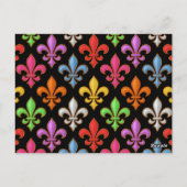 Farbige, fette Fleur-de-lis-Blumen Schwarz  Postkarte (Rückseite)