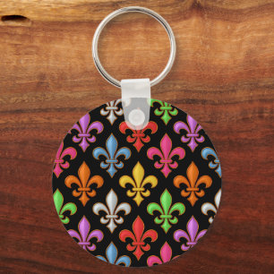 Farbige Fette Fleur-de-lis-Blumen Schwarz Schlüsselanhänger