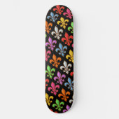 Farbige Fette Fleur-de-lis-Blumen Schwarz Skateboard (Vorderseite)