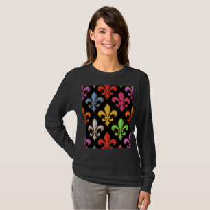 Farbige Fette Fleur-de-lis-Blumen Schwarz  T-Shirt