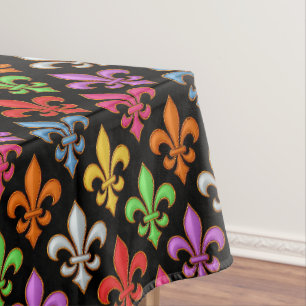 Farbige Fette Fleur-de-lis-Blumen Schwarz  Tischdecke