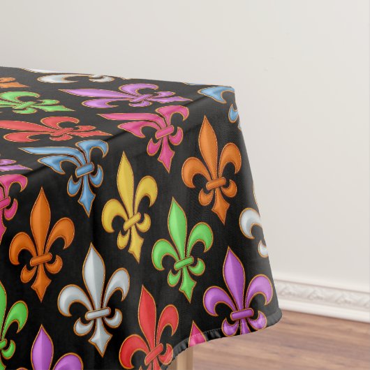 Farbige Fette Fleur-de-lis-Blumen Schwarz  Tischdecke (Beispiel)