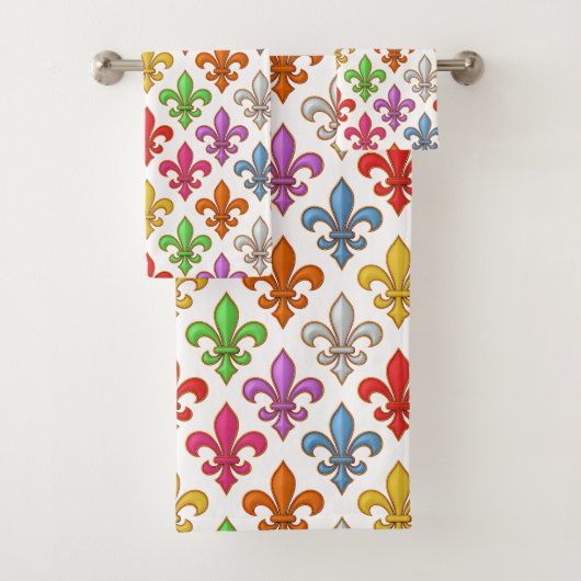 Farbige Fette Fleur-de-lis-Blumen Weiß Badhandtuch Set (Insitu)