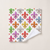 Farbige Fette Fleur-de-lis-Blumen Weiß Badhandtuch Set (Waschlappen)