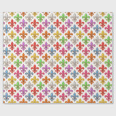Farbige Fette Fleur-de-lis-Blumen Weiß Geschenkpapier (Flach)