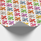 Farbige Fette Fleur-de-lis-Blumen Weiß Geschenkpapier (Ecke)
