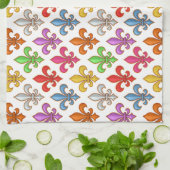 Farbige Fette Fleur-de-lis-Blumen Weiß Geschirrtuch (Gefaltet)