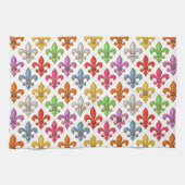 Farbige Fette Fleur-de-lis-Blumen Weiß Geschirrtuch (Horizontal)
