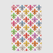 Farbige Fette Fleur-de-lis-Blumen Weiß Golfhandtuch (Vorderseite)
