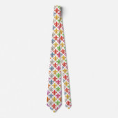 Farbige Fette Fleur-de-lis-Blumen Weiß Krawatte (Vorderseite)